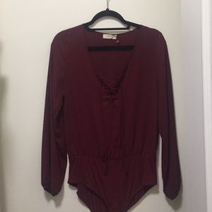 Maroon criss cross body suit forever 21